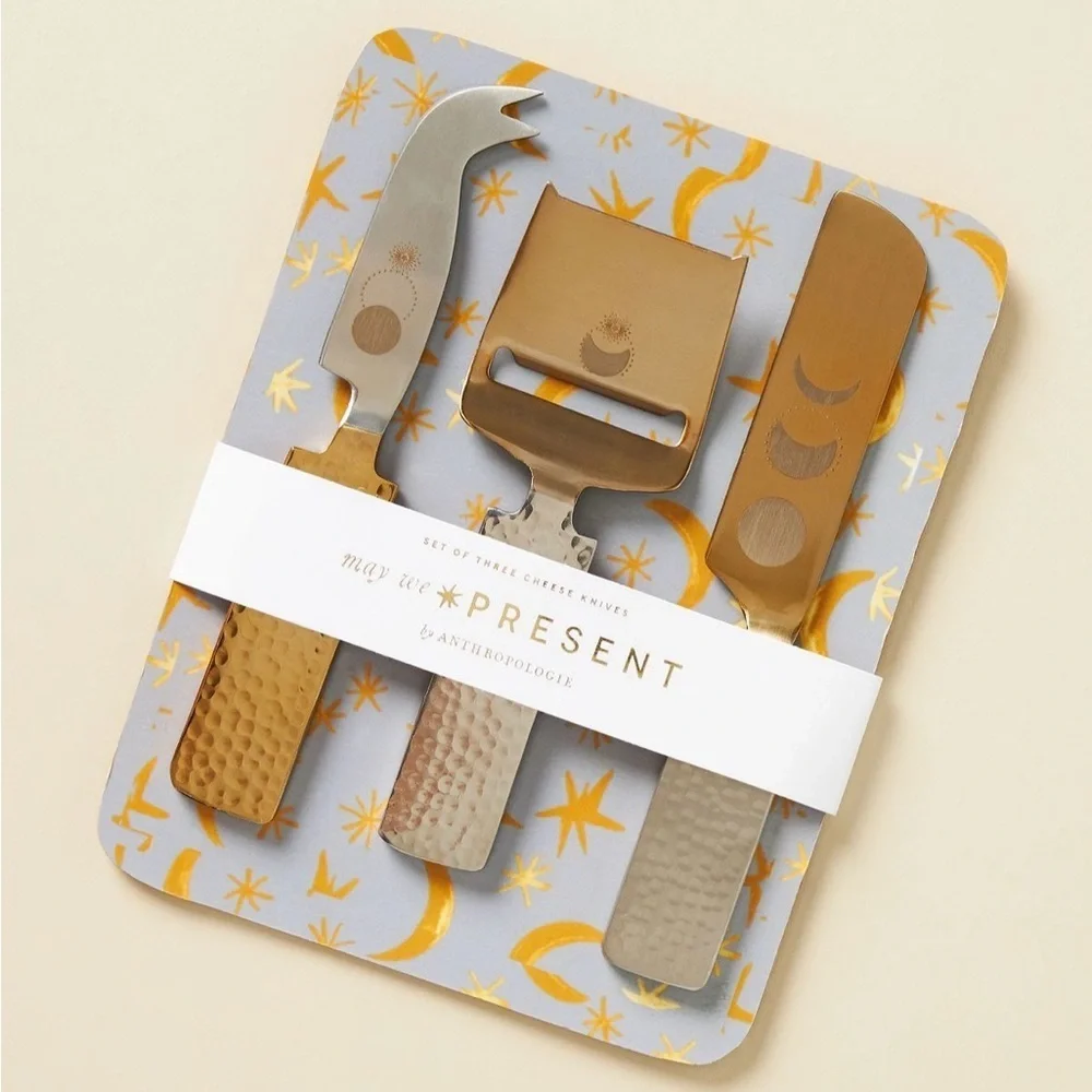 ❤️🔥Anthropologie - Silver & Gold Mona Moon Stages Cheese Knives - 3-Piece